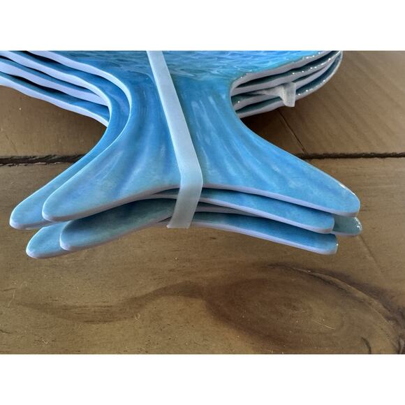 12 Coastal Breeze Fish Shaped Melamine Lunch Dinner Snack Plates Blue Ombre - Picture 9 of 11